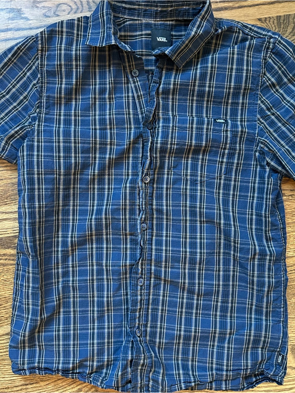 Vans Navy Plaid Button Up Short Sleeve Shirt Textured Weave Small